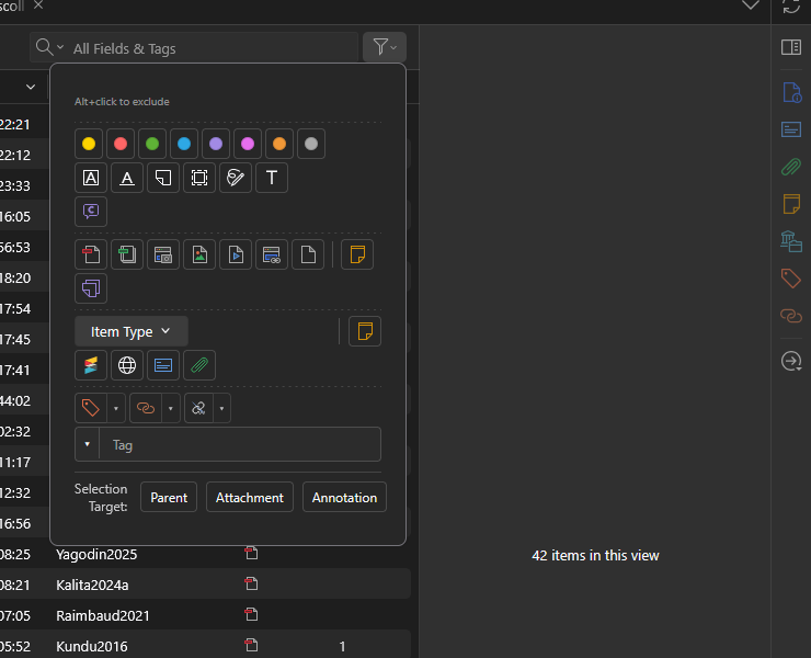Items-tree filter popup